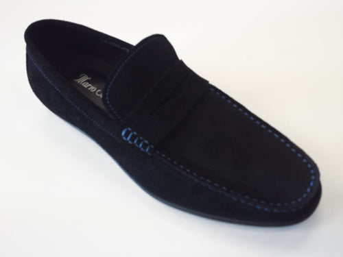 Designer Mario Samello men's black suede penny loafer shoes style # 1337-C20-3