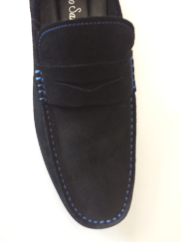 Designer Mario Samello men's black suede penny loafer shoes  style # 1337-C20-3