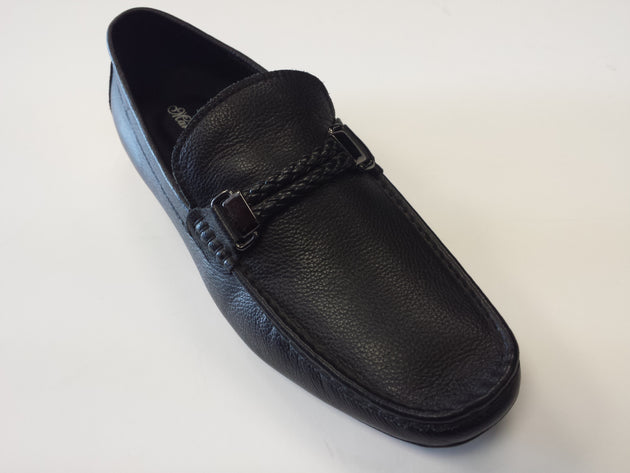 Designer Mario Samello men's black grainy leather loafer shoes style # 1337-W37-1