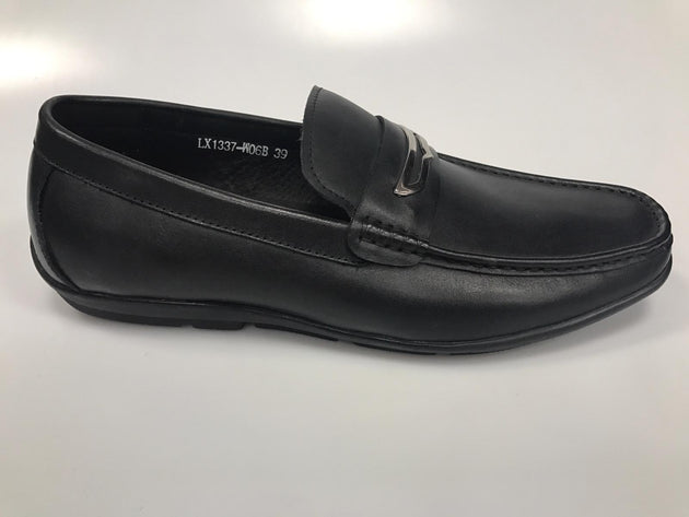 Designer Mario Samello men's black leather penny loafer shoes style # 1337-W06B